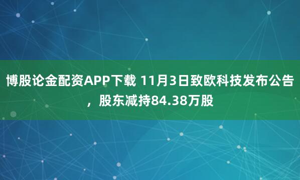 博股论金配资APP下载 11月3日致欧科技发布公告，股东减持84.38万股